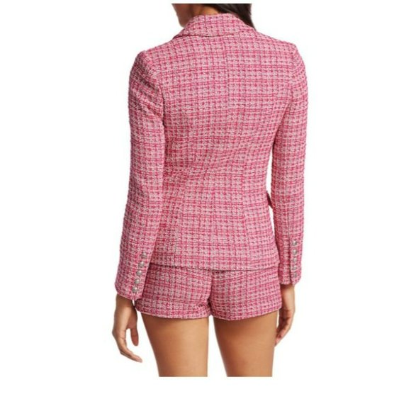 L'AGENCE Kenzie Tweed Double-Breasted Blazer in Pink Size 2 B702 Damaged - Picture 2 of 14